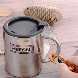 HEECN® Camping Becher Mit Deckel und Karabiner - Edelstahl Tasse - Thermo - Kaffeebecher - Doppelwandige Isolierbecher BPA-fr