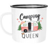 Moonworks® Emaille-Tasse Camping Queen King Wohnwagen Geschenk Camper Campingurlaub Zubehör Queen emaille-weiß-schwarz standa