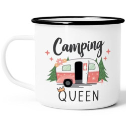 Moonworks® Emaille-Tasse Camping Queen King Wohnwagen Geschenk Camper Campingurlaub Zubehör Queen emaille-weiß-schwarz standa