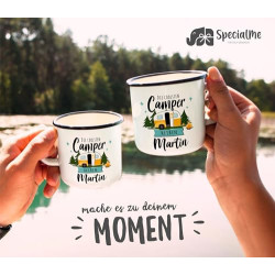 SpecialMe® Emaille-Tasse Camping Wohnmobil personalisiert mit Namen persönliche Geschenke für Camper weiß-schwarz Emailletass