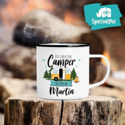 SpecialMe® Emaille-Tasse Camping Wohnmobil personalisiert mit Namen persönliche Geschenke für Camper weiß-schwarz Emailletass