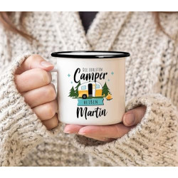 SpecialMe® Emaille-Tasse Camping Wohnmobil personalisiert mit Namen persönliche Geschenke für Camper weiß-schwarz Emailletass
