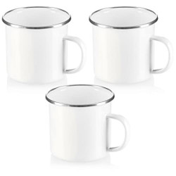 com-four® 3x Emaille-Becher - Trinkbecher aus emaliertem Edelstahl - Teepott - Kaffeetasse für Outdoor und Camping - 3-teilig