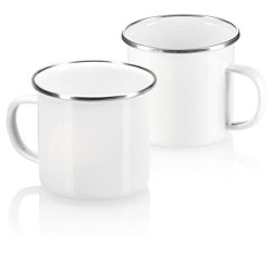 com-four® 3x Emaille-Becher - Trinkbecher aus emaliertem Edelstahl - Teepott - Kaffeetasse für Outdoor und Camping - 3-teilig