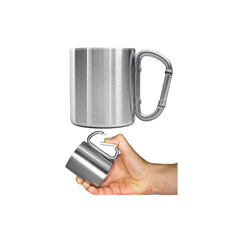 Outdoor Saxx® - Camping-Tasse, Outdoor-Becher, Metall-Becher, 200 ml mit geschraubtem Karabiner-Griff, Edelstahl, Wandern, Tr Outdoor Saxx® - Camping-Tasse, Outdoor-Becher, Metall-Becher, 200 ml mit geschraubtem Karabiner-Griff, Edelstahl, Wandern, Tr