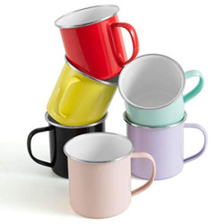 Rorence Camping Tassen Kaffeetassen 6er-Set, 350ml Bunte pulverbeschichtete Metall Camp Cups mit Henkel für Camping, Haus, Pa