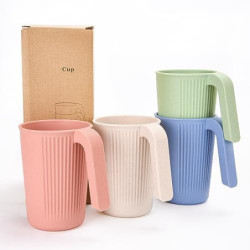 Unbreakable Trinkbecher, 4er Trinkbecher Set 350ml Tasse mit Griff Bruchfeste Wiederverwendbare Trinkbecher für Kinder und Er