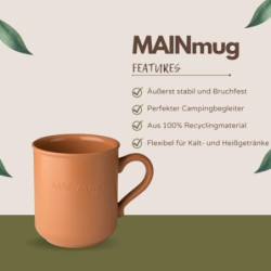 MAINmug - 4 St. stabile u. bruchfeste Mehrwegtassen mit Griff aus Recyclingkunststoff - nachhaltige Tassen für Heiß/Kaltgeträ