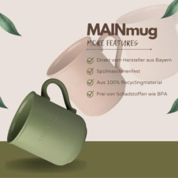 MAINmug - 4 St. stabile u. bruchfeste Mehrwegtassen mit Griff aus Recyclingkunststoff - nachhaltige Tassen für Heiß/Kaltgeträ