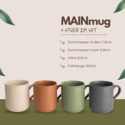 MAINmug - 4 St. stabile u. bruchfeste Mehrwegtassen mit Griff aus Recyclingkunststoff - nachhaltige Tassen für Heiß/Kaltgeträ
