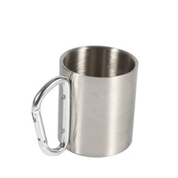 KSTE Tasse aus Stahl, Campingbecher, tragbar, aus Edelstahl mit Karabiner-Griff, Camping-Tasse für Camping, Wandern, Outdoor-