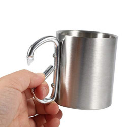 KSTE Tasse aus Stahl, Campingbecher, tragbar, aus Edelstahl mit Karabiner-Griff, Camping-Tasse für Camping, Wandern, Outdoor-