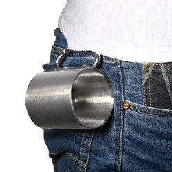 KSTE Tasse aus Stahl, Campingbecher, tragbar, aus Edelstahl mit Karabiner-Griff, Camping-Tasse für Camping, Wandern, Outdoor-