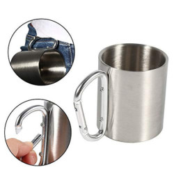 KSTE Tasse aus Stahl, Campingbecher, tragbar, aus Edelstahl mit Karabiner-Griff, Camping-Tasse für Camping, Wandern, Outdoor-