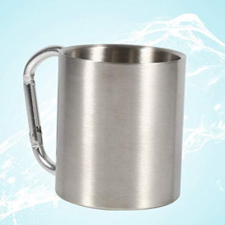 KSTE Tasse aus Stahl, Campingbecher, tragbar, aus Edelstahl mit Karabiner-Griff, Camping-Tasse für Camping, Wandern, Outdoor-