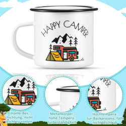Perthlin 2 Stücke Camping Geschenke 1 Camping Emailletasse 1 Paar Camper Socken Wohnwagen Camper Tasse Emaille-Weiß-Schwarz S