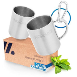 NORDMUT® Edelstahl Thermobecher [2er Set] Camping Tasse | nachhaltige Edelstahl Tasse | Kaffeetasse doppelwandig isoliert und