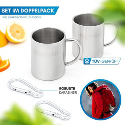 NORDMUT® Edelstahl Thermobecher [2er Set] Camping Tasse | nachhaltige Edelstahl Tasse | Kaffeetasse doppelwandig isoliert und