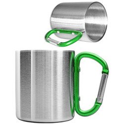 Outdoor Saxx® - Robuste Camping-Tasse mit Karabiner-Griff, Edelstahl, 250 ml  silber/grün 