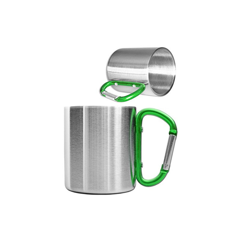 Outdoor Saxx® - Robuste Camping-Tasse mit Karabiner-Griff, Edelstahl, 250 ml  silber/grün 