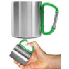 Outdoor Saxx® - Robuste Camping-Tasse mit Karabiner-Griff, Edelstahl, 250 ml  silber/grün 