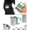 Outdoor Saxx® - Robuste Camping-Tasse mit Karabiner-Griff, Edelstahl, 250 ml  silber/grün 