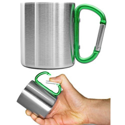 Outdoor Saxx® - Robuste Camping-Tasse mit Karabiner-Griff, Edelstahl, 250 ml  silber/grün 