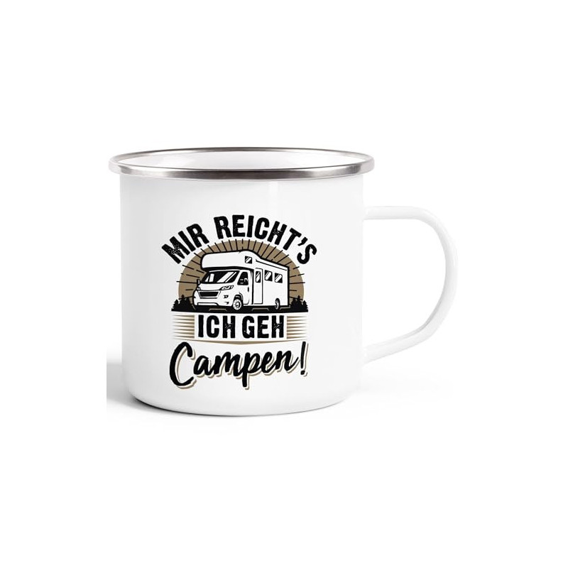 MoonWorks® Emaille-Tasse Camping Mir reichts ich geh campen Spruch lustig Geschenk für Wohnmobilfahrer emaille-weiss-silber s