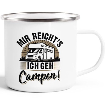 MoonWorks® Emaille-Tasse Camping Mir reichts ich geh campen Spruch lustig Geschenk für Wohnmobilfahrer emaille-weiss-silber s
