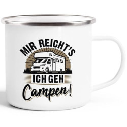 MoonWorks® Emaille-Tasse Camping Mir reichts ich geh campen Spruch lustig Geschenk für Wohnmobilfahrer emaille-weiss-silber s