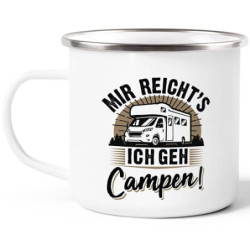 MoonWorks® Emaille-Tasse Camping Mir reichts ich geh campen Spruch lustig Geschenk für Wohnmobilfahrer emaille-weiss-silber s