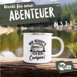 MoonWorks® Emaille-Tasse Camping Mir reichts ich geh campen Spruch lustig Geschenk für Wohnmobilfahrer emaille-weiss-silber s
