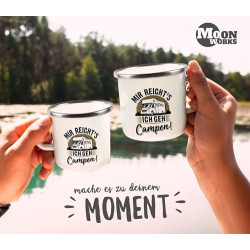 MoonWorks® Emaille-Tasse Camping Mir reichts ich geh campen Spruch lustig Geschenk für Wohnmobilfahrer emaille-weiss-silber s