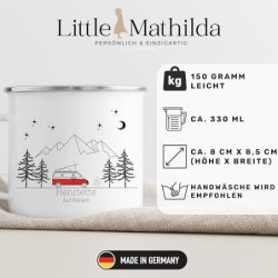 Little Mathilda Emaille Tasse Camping personalisierte Campingtasse mit Namen Kaffeetasse Zubehör Wohnmobil Wohnwagen Van Gesc