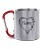 Tassendruck Karabiner Edelstahltasse - mit Herz-Motiv - mit Name selbst gestalten - Geschenk für Camper, Campingtasse, Outdoo