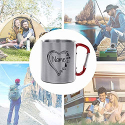 Tassendruck Karabiner Edelstahltasse - mit Herz-Motiv - mit Name selbst gestalten - Geschenk für Camper, Campingtasse, Outdoo