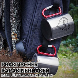 Tassendruck Karabiner Edelstahltasse - mit Herz-Motiv - mit Name selbst gestalten - Geschenk für Camper, Campingtasse, Outdoo