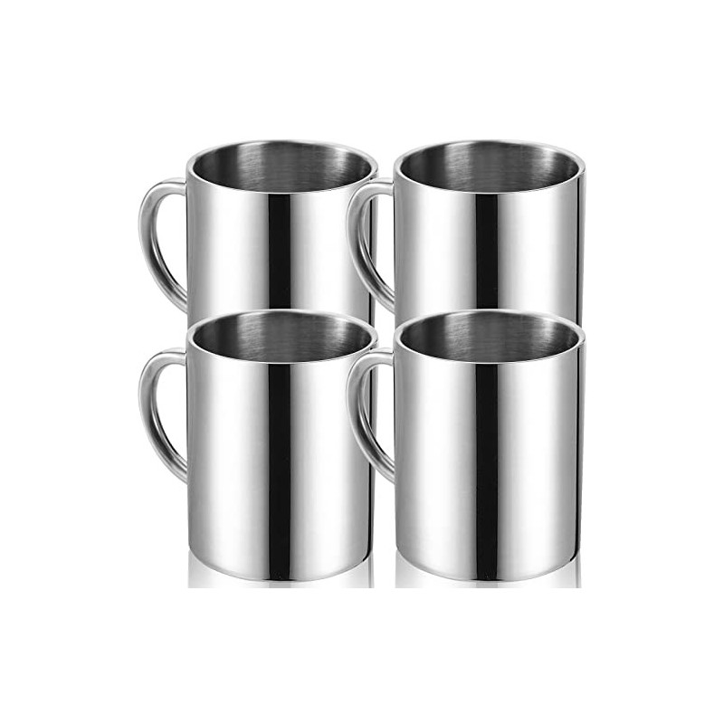 Tebery 4 Stück 300ml Edelstahl Kaffeebecher, Kaffeetasse, Doppelwandige Isolierbecher, Thermobecher Set, Silberfarben