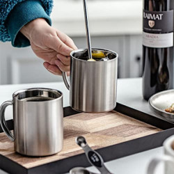 Tebery 4 Stück 300ml Edelstahl Kaffeebecher, Kaffeetasse, Doppelwandige Isolierbecher, Thermobecher Set, Silberfarben