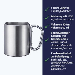 Westmark Edelstahltasse mit Karabinerhaken – praktische Camping-Tasse Outdoor, ideal für heiße und kalte Getränke, Becher mit