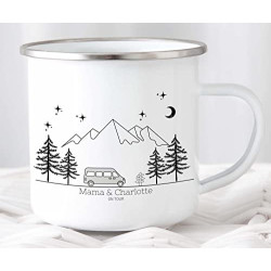Little Mathilda Emaille Tasse bunter Camper Van Camping personalisierte Campingtasse mit Namen Kaffeetasse Zubehör Wohnwagen 