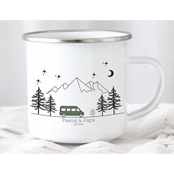 Little Mathilda Emaille Tasse bunter Camper Van Camping personalisierte Campingtasse mit Namen Kaffeetasse Zubehör Wohnwagen 