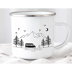 Little Mathilda Emaille Tasse bunter Camper Van Camping personalisierte Campingtasse mit Namen Kaffeetasse Zubehör Wohnwagen 