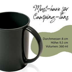 Hausfelder Kaffeebecher Kunststoff 6er Set, Camping Kaffeebecher 6 x 360 ml, Camping Tassen Set 6er  SpaceBlack 