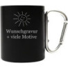 Karabiner Tasse Schwarz 250 ml mit personalisierter Gravur, Name, Spruch, Motiv - individuelle Rucksacktasse, lustiges Outdoo