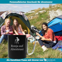 Karabiner Tasse Schwarz 250 ml mit personalisierter Gravur, Name, Spruch, Motiv - individuelle Rucksacktasse, lustiges Outdoo