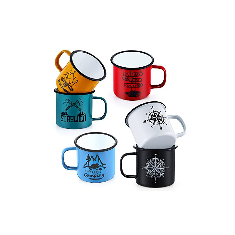 Emaille Tasse 6er-Set, Joyfair 455 ml Bunte Kaffeetassen - Blau/Rot/Grün/Gelb/Schwarz/Weiß, Trinkbecher Teetasse für Camping, Emaille Tasse 6er-Set, Joyfair 455 ml Bunte Kaffeetassen - Blau/Rot/Grün/Gelb/Schwarz/Weiß, Trinkbecher Teetasse für Camping,