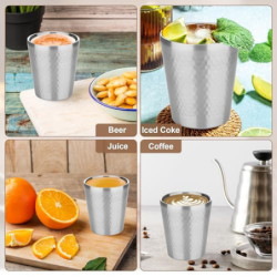 Hejo 2 Stück Edelstahlbecher, 300ml Metallbecher Ohne Henkel, Stapelbar Doppelwandig Isoliert Hammermuster Camping Tassen, Br