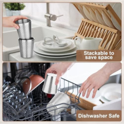 Hejo 2 Stück Edelstahlbecher, 300ml Metallbecher Ohne Henkel, Stapelbar Doppelwandig Isoliert Hammermuster Camping Tassen, Br