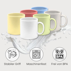 Kaffeebecher Kunststoff  6er Tassen Set, Groß, Bunt, 350ml  - Becher aus Plastik mit Henkel für Camping - Trinkbecher Kinder 